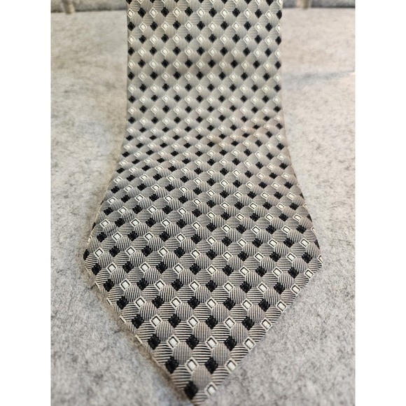 Vtg Bergamo‎ New York 1000% Silk Men's Tie Geometric Squares Gray Black White - Picture 1 of 9